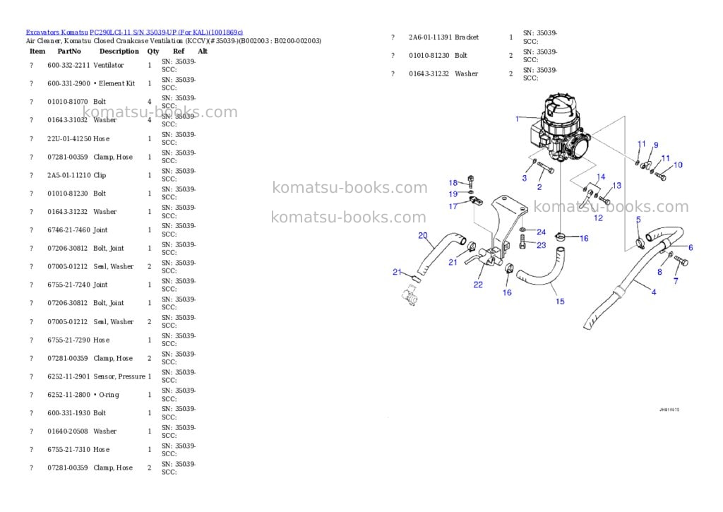Komatsu PC290LCI-11 S/N 35039-UP (For KAL) Parts catalog cover Page 3