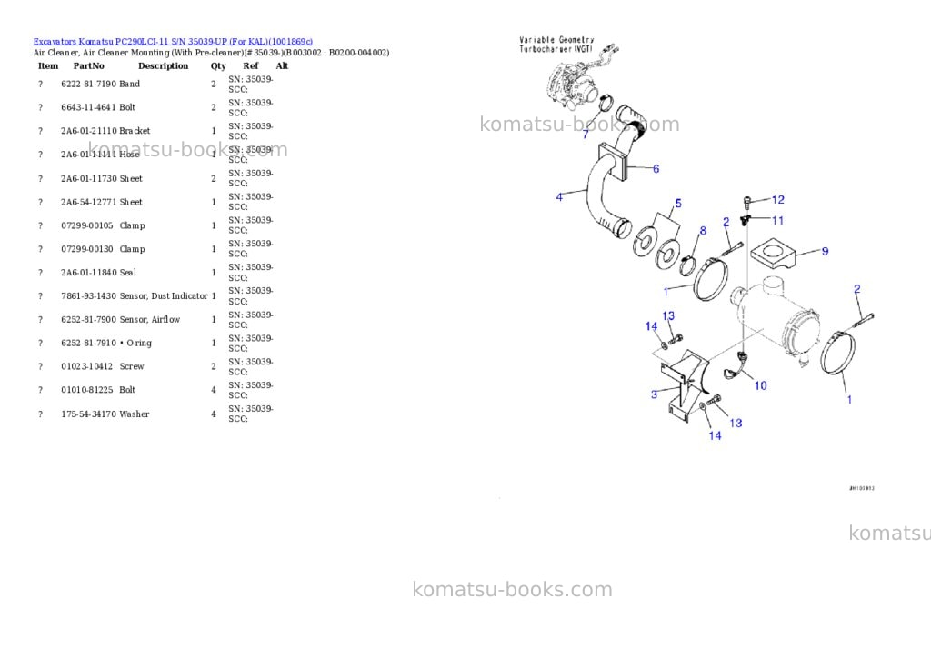 Komatsu PC290LCI-11 S/N 35039-UP (For KAL) Parts catalog cover Page 6