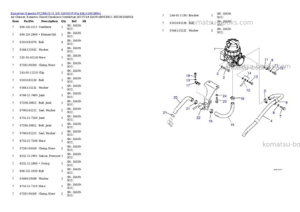 Komatsu PC290LCI-11 S/N 35039-UP (For KAL) Parts catalog cover Page 7