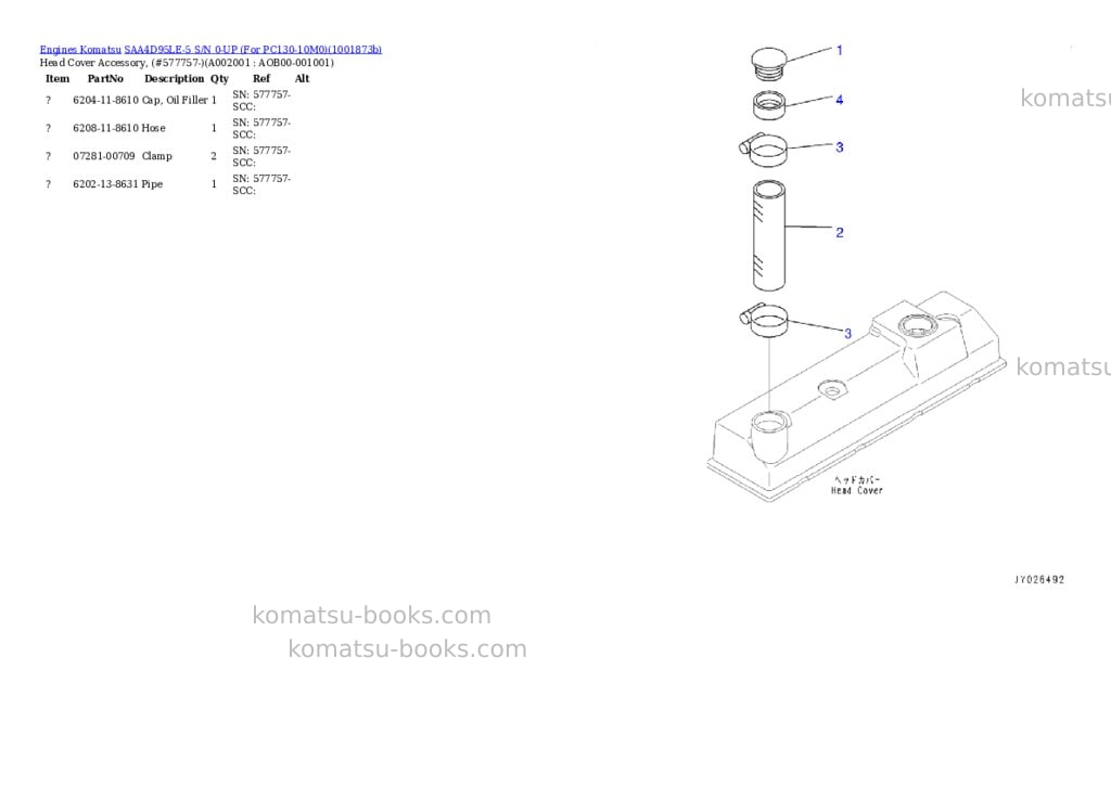 Komatsu SAA4D95LE-5 S/N 0-UP (For PC130-10M0) Parts catalog cover