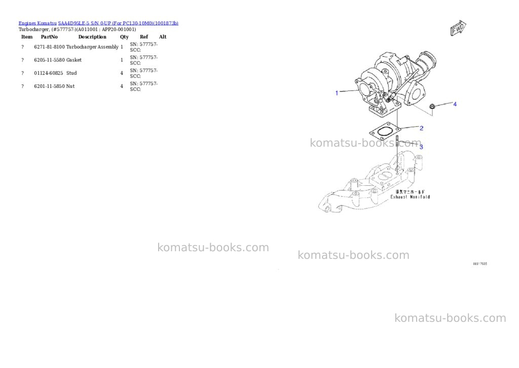 Komatsu SAA4D95LE-5 S/N 0-UP (For PC130-10M0) Parts catalog cover Page 10