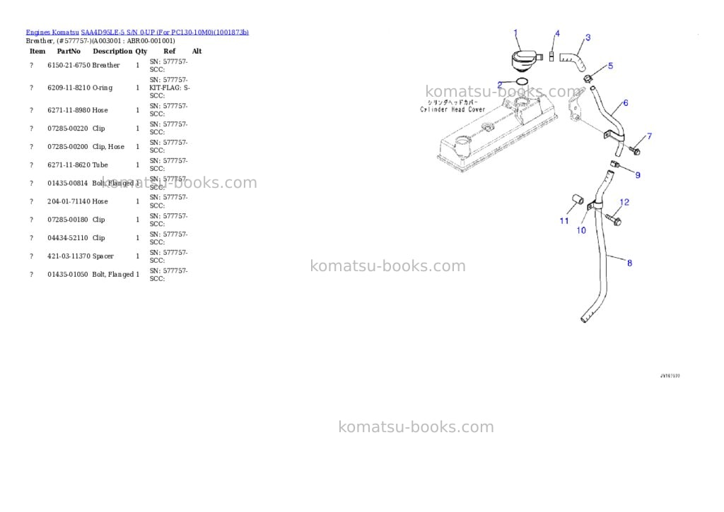 Komatsu SAA4D95LE-5 S/N 0-UP (For PC130-10M0) Parts catalog cover Page 2