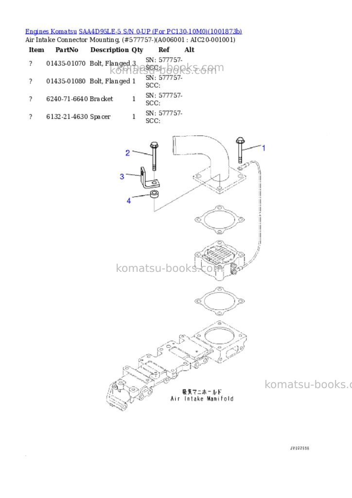 Komatsu SAA4D95LE-5 S/N 0-UP (For PC130-10M0) Parts catalog cover Page 5