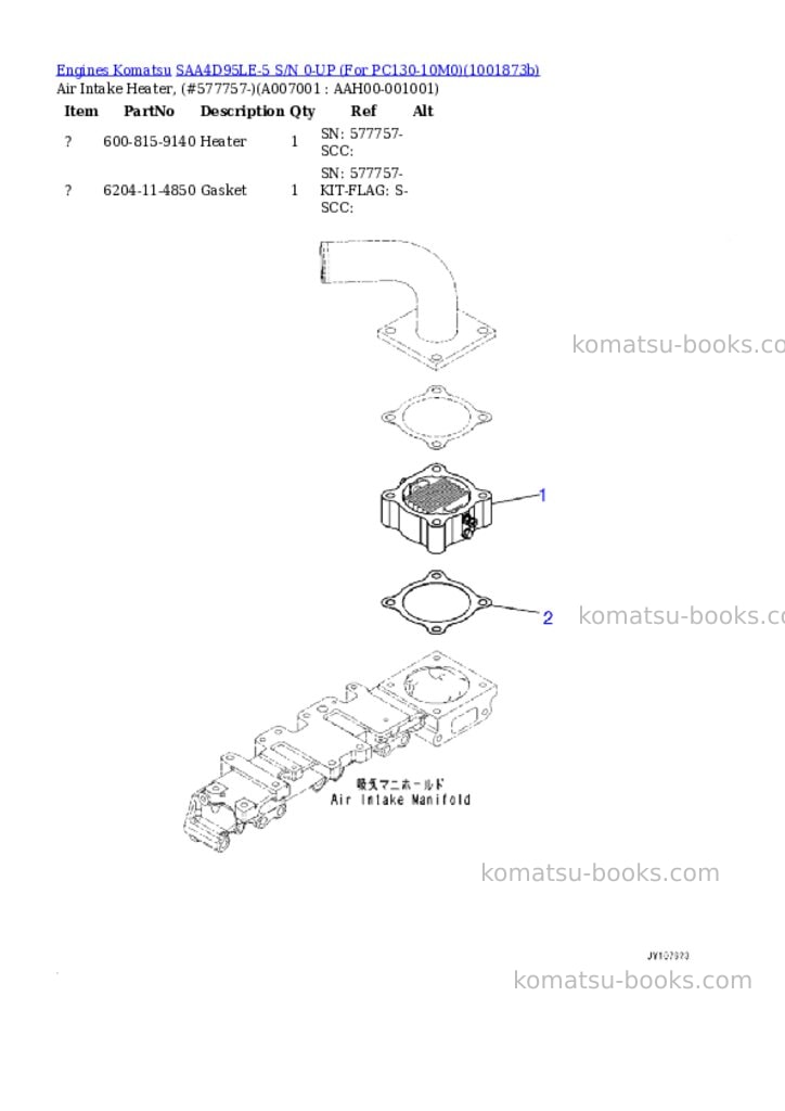 Komatsu SAA4D95LE-5 S/N 0-UP (For PC130-10M0) Parts catalog cover Page 6