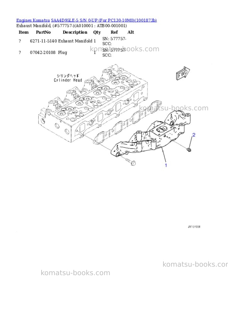 Komatsu SAA4D95LE-5 S/N 0-UP (For PC130-10M0) Parts catalog cover Page 9