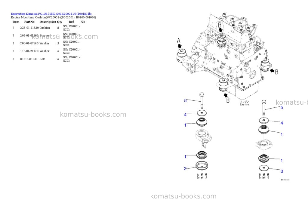 Komatsu PC130-10M0 S/N C20001-UP Parts catalog cover