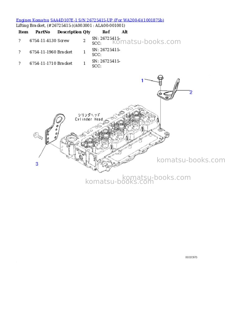 Komatsu SAA4D107E-1 S/N 26725415-UP (For WA200-6) Parts catalog cover Page 3