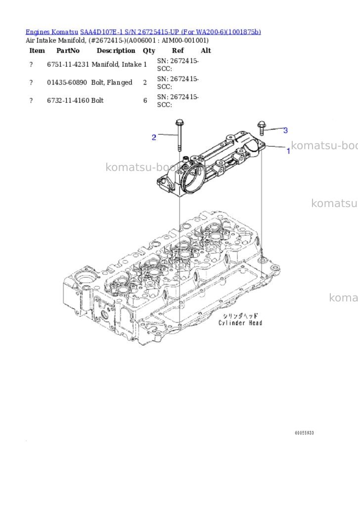 Komatsu SAA4D107E-1 S/N 26725415-UP (For WA200-6) Parts catalog cover Page 6