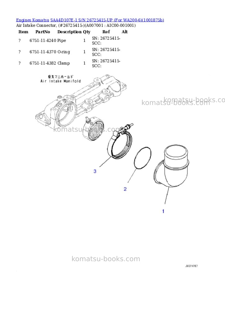 Komatsu SAA4D107E-1 S/N 26725415-UP (For WA200-6) Parts catalog cover Page 7