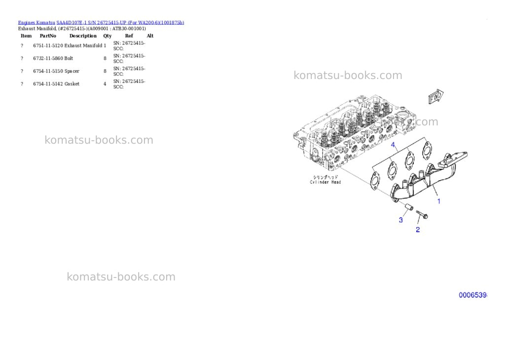 Komatsu SAA4D107E-1 S/N 26725415-UP (For WA200-6) Parts catalog cover Page 9