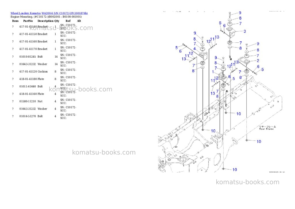 Komatsu WA200-6 S/N C10172-UP Parts catalog cover
