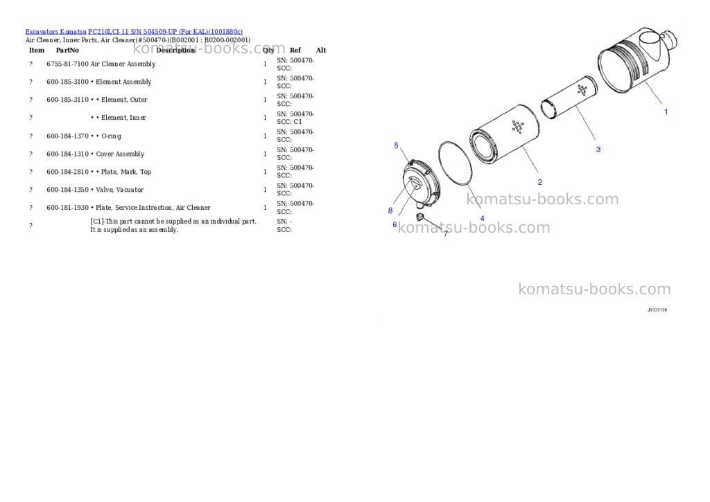Komatsu PC210LCI-11 S/N 504509-UP (For KAL) Parts catalog cover