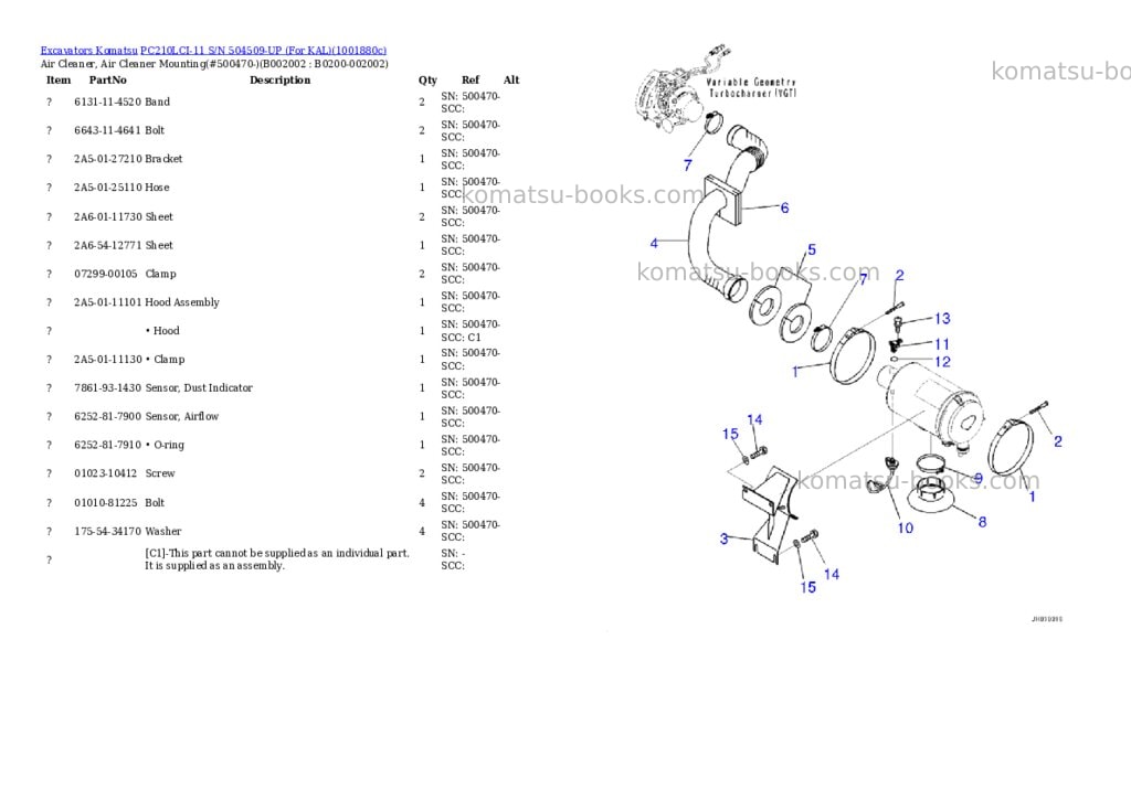 Komatsu PC210LCI-11 S/N 504509-UP (For KAL) Parts catalog cover Page 2