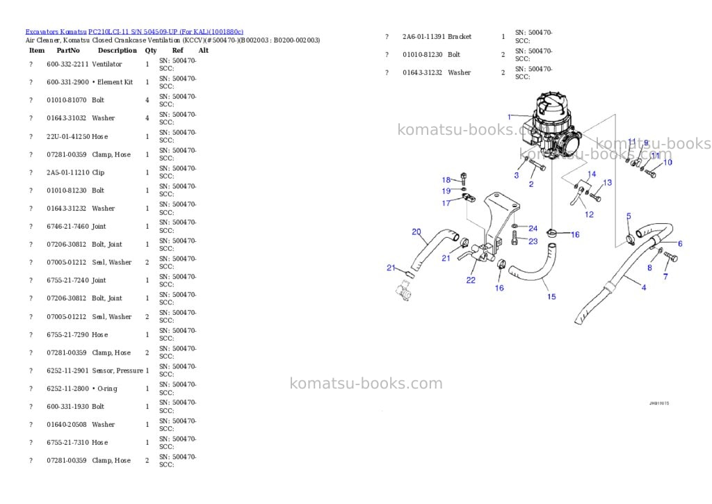 Komatsu PC210LCI-11 S/N 504509-UP (For KAL) Parts catalog cover Page 3