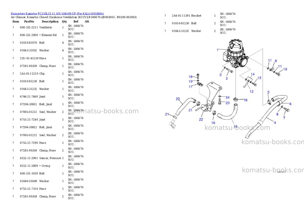Komatsu PC210LCI-11 S/N 504509-UP (For KAL) Parts catalog cover Page 7