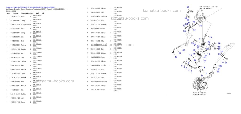 Komatsu PC210LCI-11 S/N 504509-UP (For KAL) Parts catalog cover Page 8