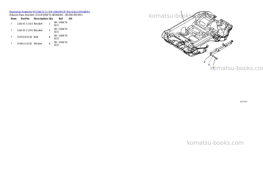 Komatsu PC210LCI-11 S/N 504509-UP (For KAL) Parts catalog cover Page 9