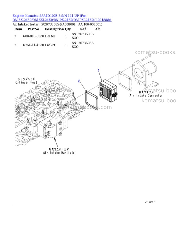 Komatsu SAA4D107E-5 S/N 111-UP (For D51EX-24E0/D51EXI-24E0/D51PX-24E0/D51PXI-24E0) Parts catalog cover Page 7 Komatsu SAA4D107E-5 S/N 111-UP (For D51EX-24E0/D51EXI-24E0/D51PX-24E0/D51PXI-24E0) Parts catalog cover Page 7