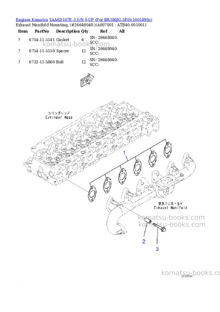 Komatsu SAA6D107E-3 S/N 0-UP (For BR380JG-3E0) Parts catalog cover Page 6