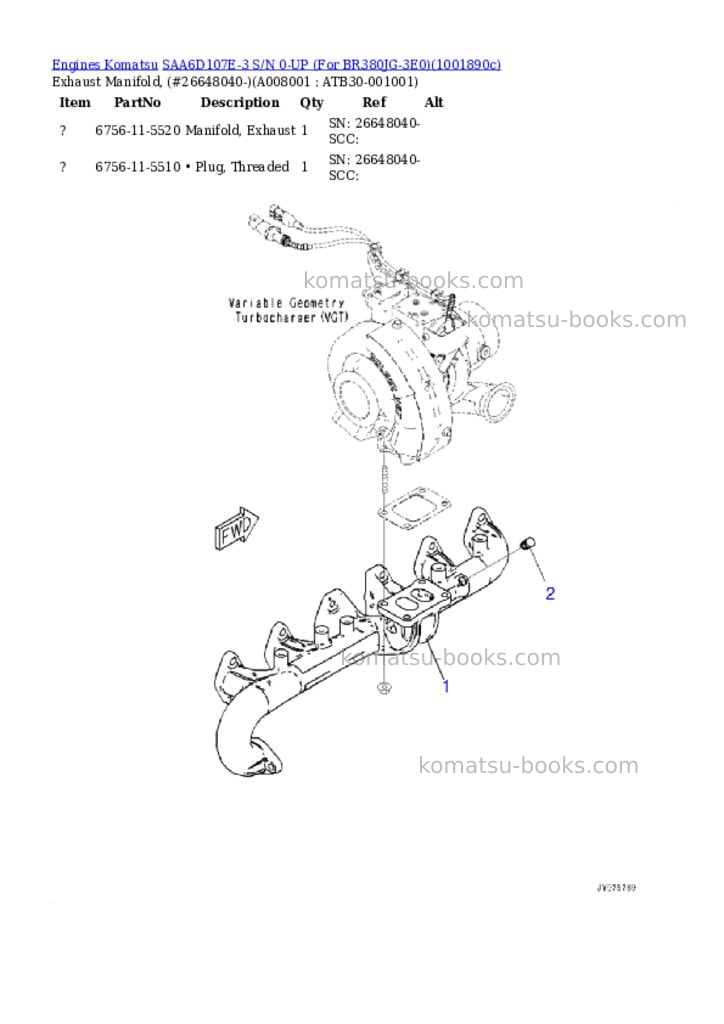 Komatsu SAA6D107E-3 S/N 0-UP (For BR380JG-3E0) Parts catalog cover Page 7