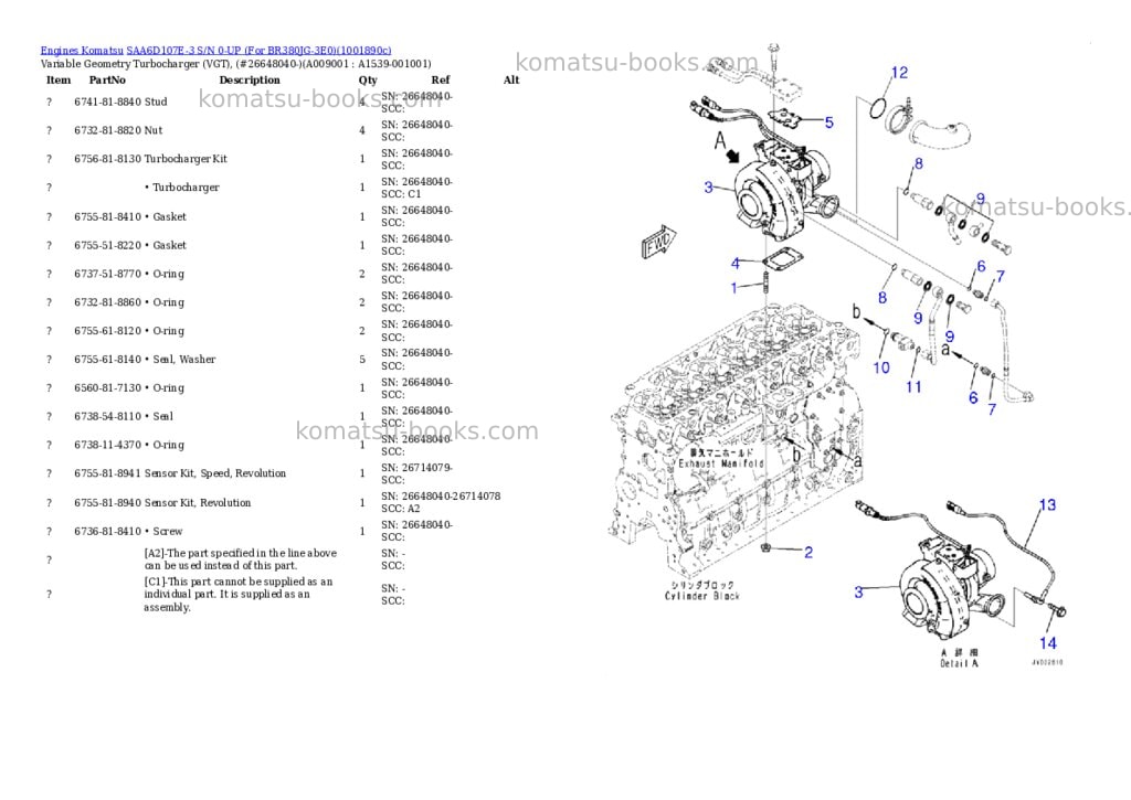Komatsu SAA6D107E-3 S/N 0-UP (For BR380JG-3E0) Parts catalog cover Page 8