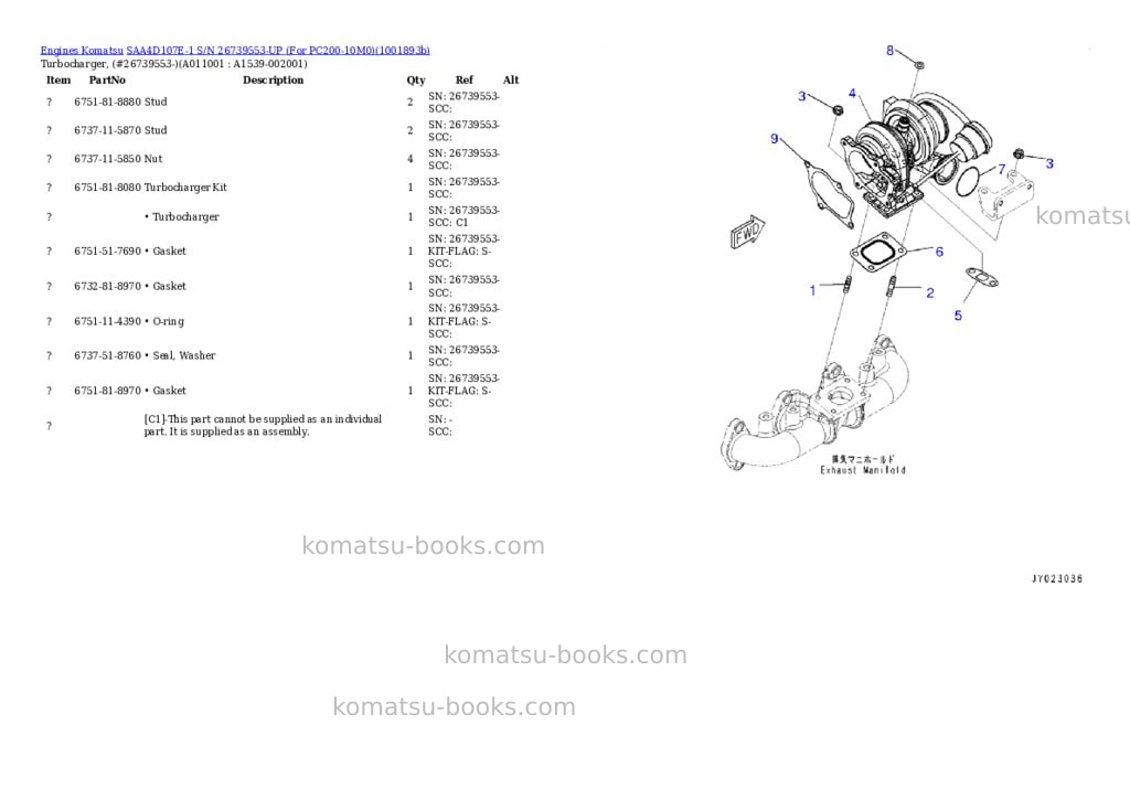 Komatsu SAA4D107E-1 S/N 26739553-UP (For PC200-10M0) Parts catalog cover Page 10
