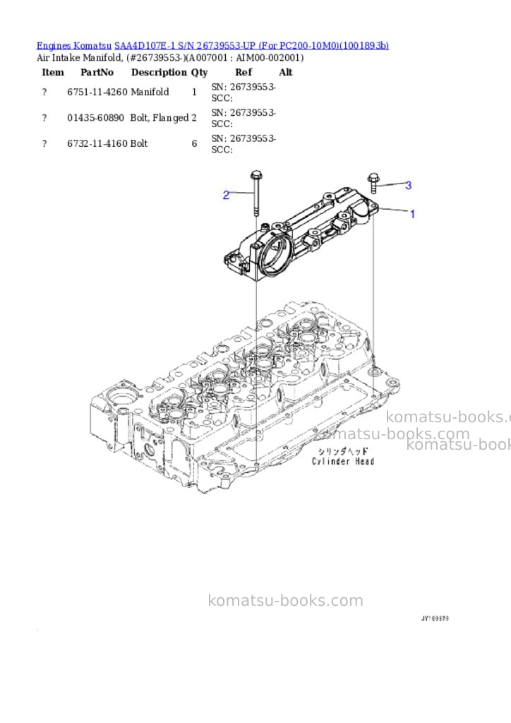 Komatsu SAA4D107E-1 S/N 26739553-UP (For PC200-10M0) Parts catalog cover Page 6