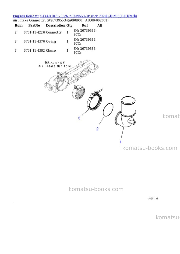 Komatsu SAA4D107E-1 S/N 26739553-UP (For PC200-10M0) Parts catalog cover Page 7