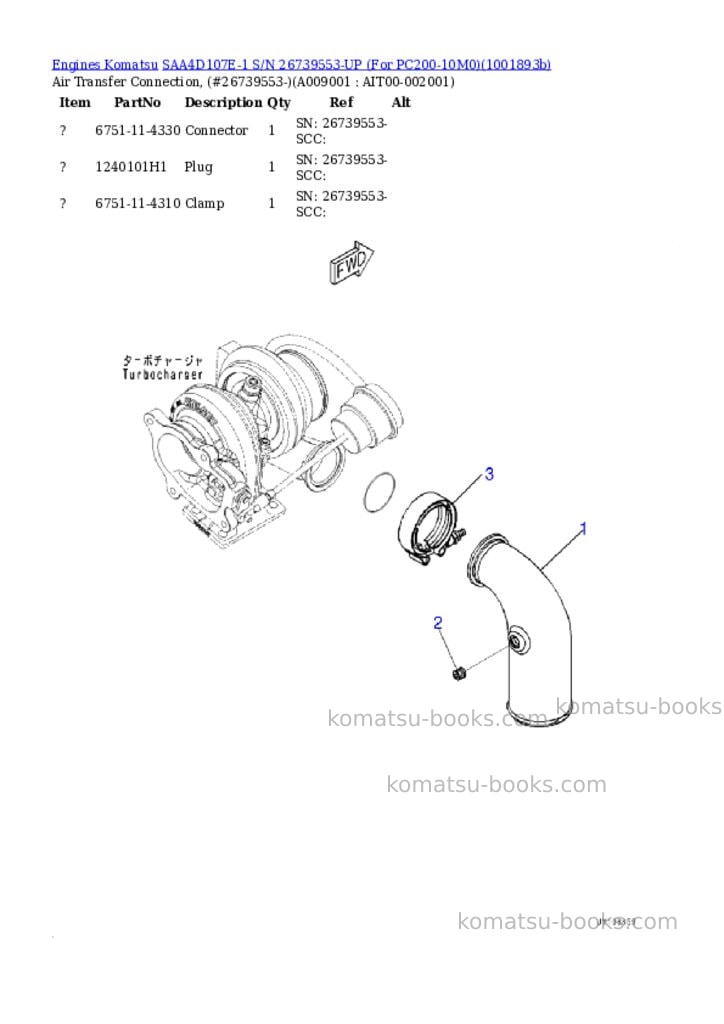 Komatsu SAA4D107E-1 S/N 26739553-UP (For PC200-10M0) Parts catalog cover Page 8