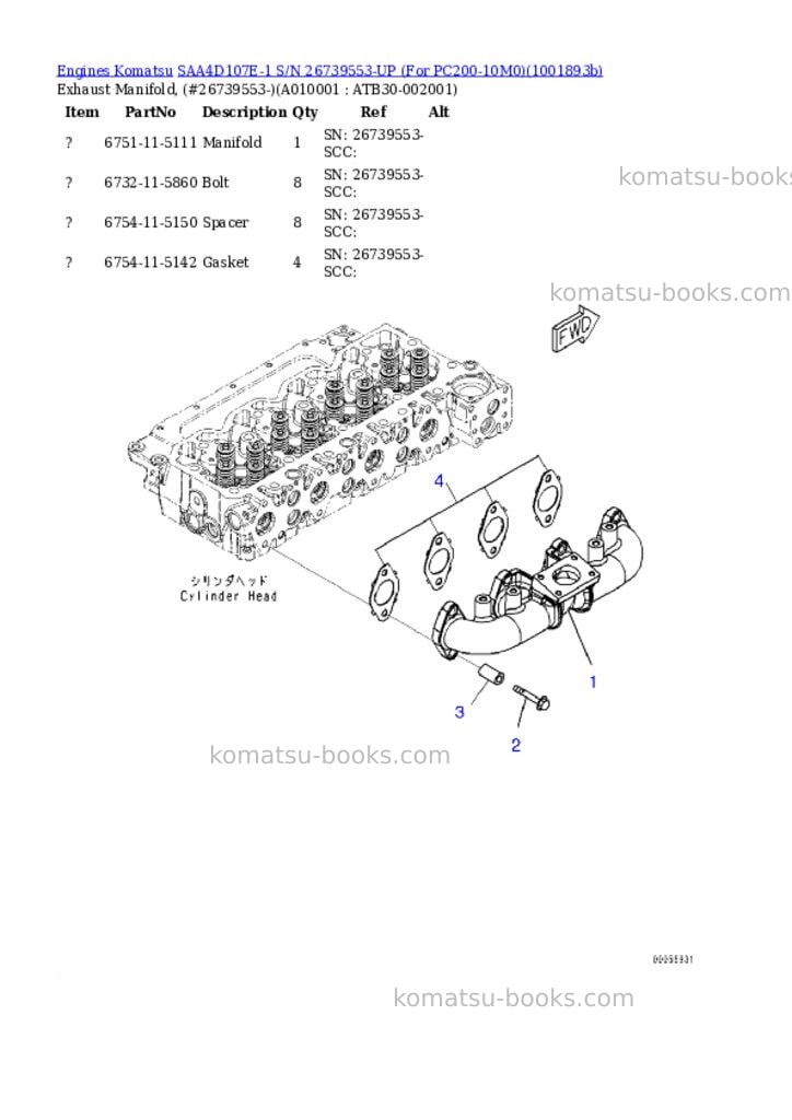 Komatsu SAA4D107E-1 S/N 26739553-UP (For PC200-10M0) Parts catalog cover Page 9