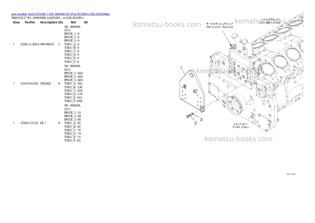 Komatsu SAA12V140E-7 S/N 900006-UP (For PC2000-11R) Parts catalog cover Page 2 Komatsu SAA12V140E-7 S/N 900006-UP (For PC2000-11R) Parts catalog cover Page 2