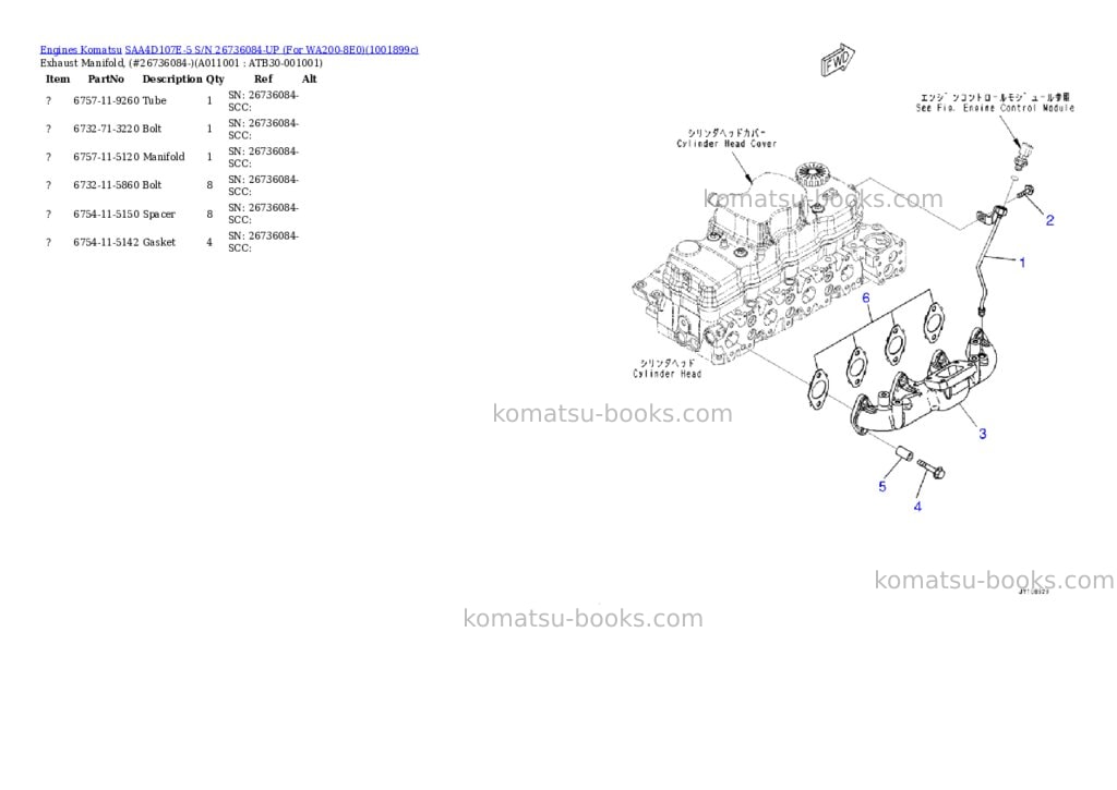 Komatsu SAA4D107E-5 S/N 26736084-UP (For WA200-8E0) Parts catalog cover Page 10