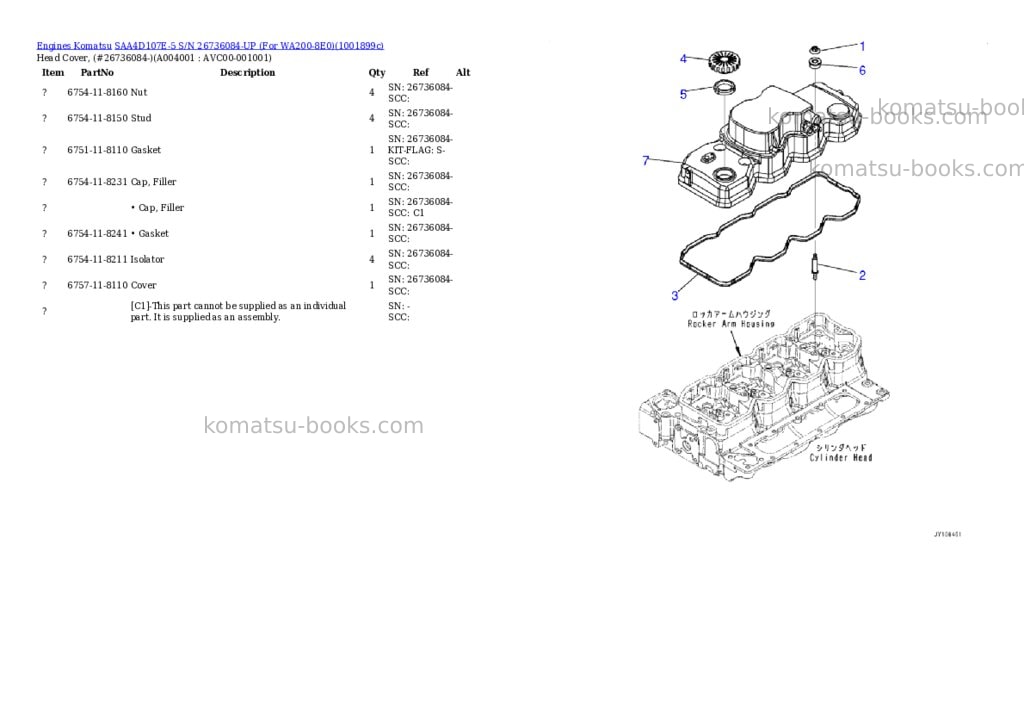 Komatsu SAA4D107E-5 S/N 26736084-UP (For WA200-8E0) Parts catalog cover Page 3