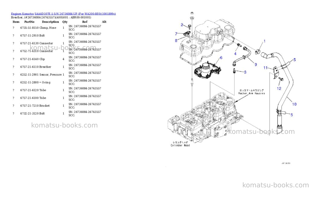 Komatsu SAA4D107E-5 S/N 26736084-UP (For WA200-8E0) Parts catalog cover Page 4