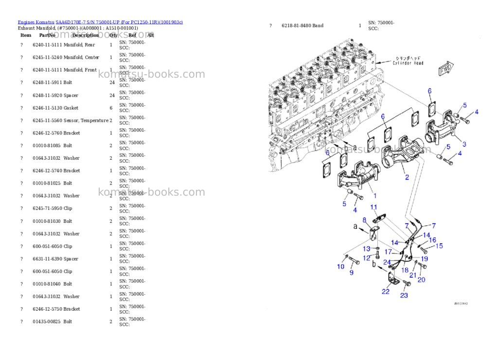 Komatsu SAA6D170E-7 S/N 750001-UP (For PC1250-11R) Parts catalog cover Komatsu SAA6D170E-7 S/N 750001-UP (For PC1250-11R) Parts catalog cover