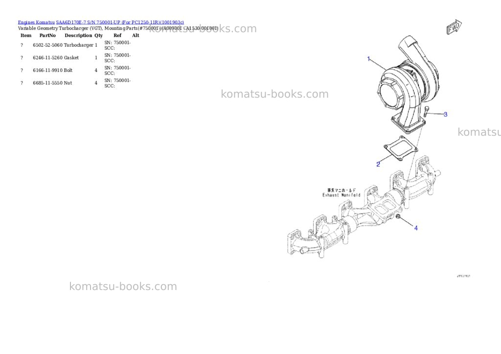 Komatsu SAA6D170E-7 S/N 750001-UP (For PC1250-11R) Parts catalog cover Page 2 Komatsu SAA6D170E-7 S/N 750001-UP (For PC1250-11R) Parts catalog cover Page 2
