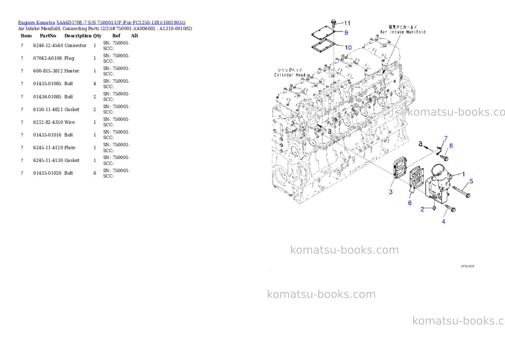 Komatsu SAA6D170E-7 S/N 750001-UP (For PC1250-11R) Parts catalog cover Page 6 Komatsu SAA6D170E-7 S/N 750001-UP (For PC1250-11R) Parts catalog cover Page 6