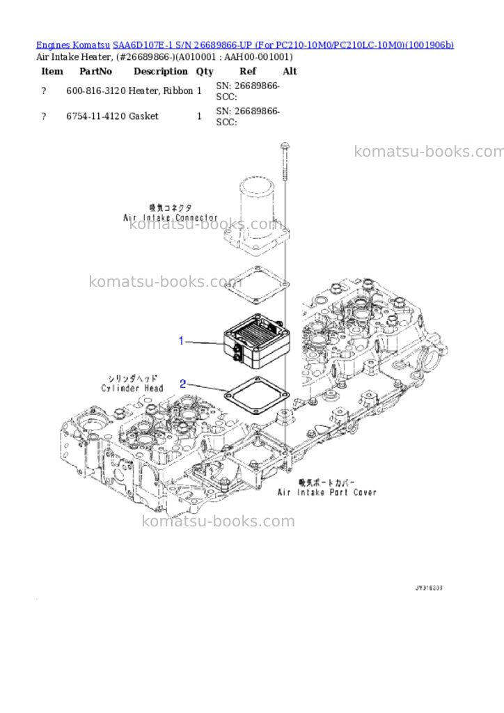 Komatsu SAA6D107E-1 S/N 26689866-UP (For PC210-10M0/PC210LC-10M0) Parts catalog cover Page 10