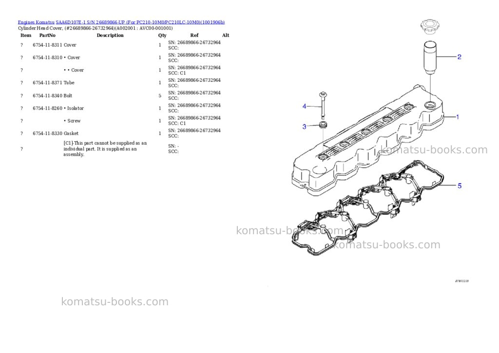 Komatsu SAA6D107E-1 S/N 26689866-UP (For PC210-10M0/PC210LC-10M0) Parts catalog cover Page 2