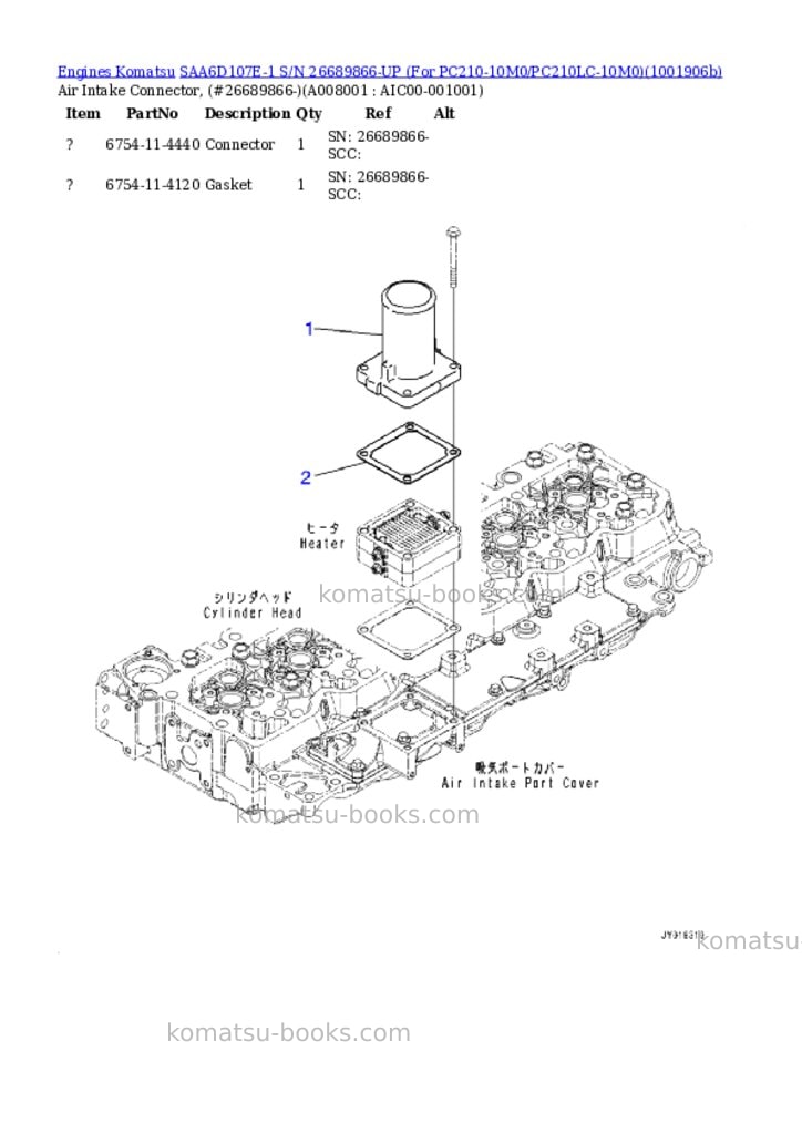 Komatsu SAA6D107E-1 S/N 26689866-UP (For PC210-10M0/PC210LC-10M0) Parts catalog cover Page 8