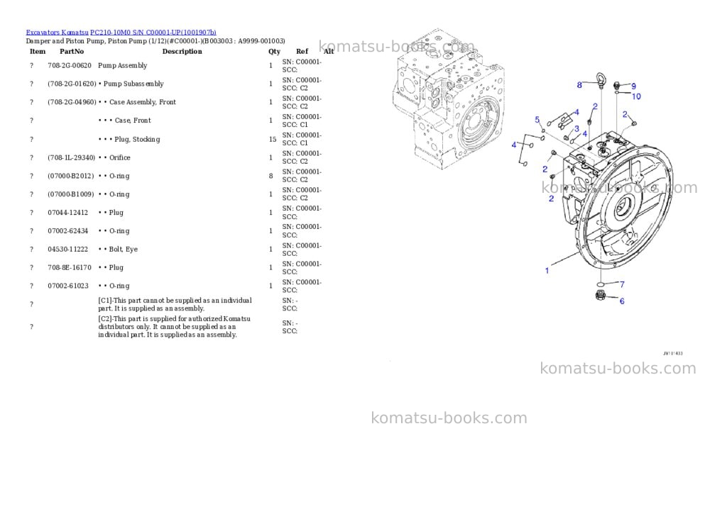 Komatsu PC210-10M0 S/N C00001-UP Parts catalog cover Page 10 Komatsu PC210-10M0 S/N C00001-UP Parts catalog cover Page 10
