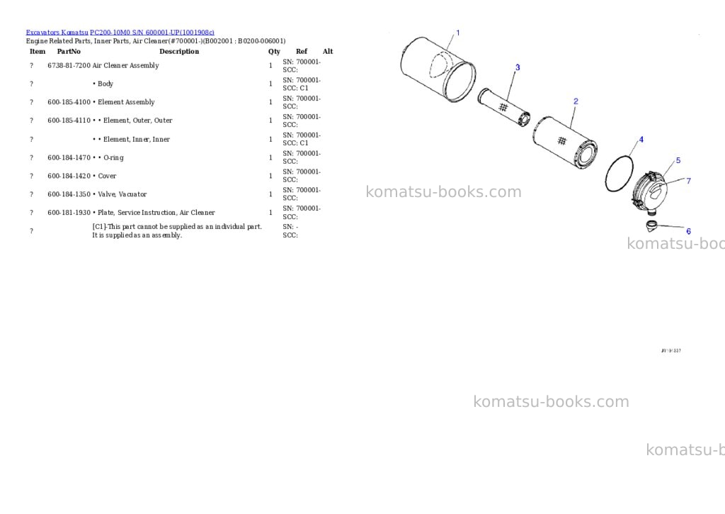 Komatsu PC200-10M0 S/N 600001-UP Parts catalog cover