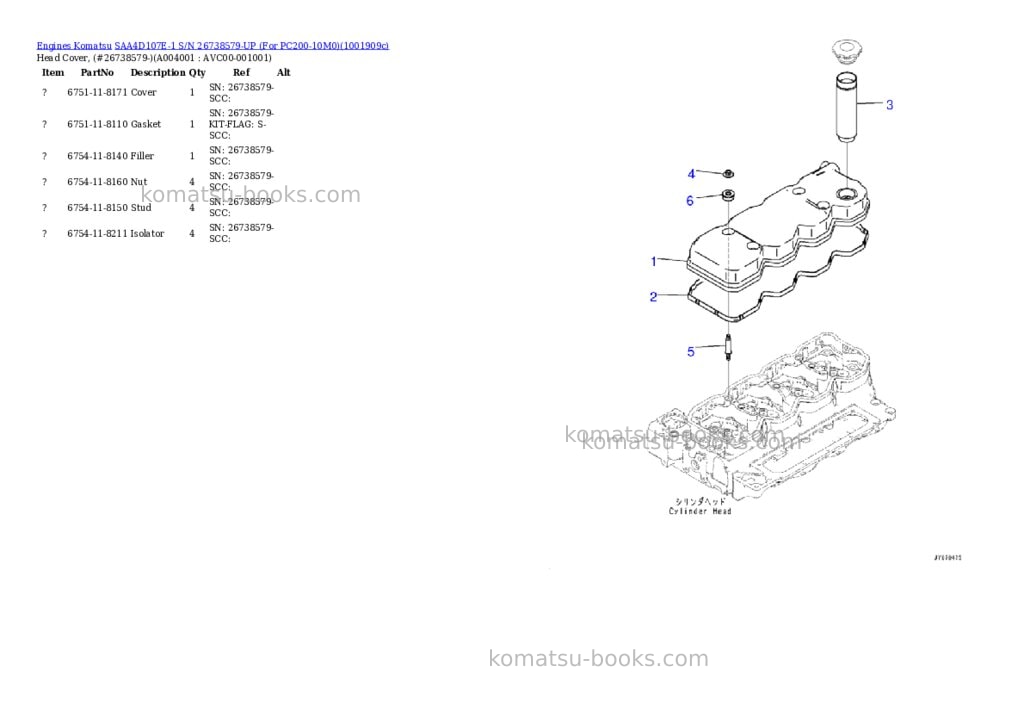 Komatsu SAA4D107E-1 S/N 26738579-UP (For PC200-10M0) Parts catalog cover Page 3 Komatsu SAA4D107E-1 S/N 26738579-UP (For PC200-10M0) Parts catalog cover Page 3