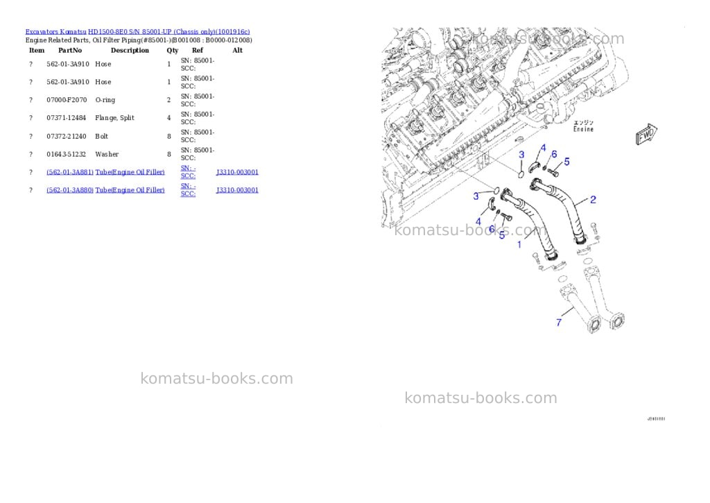 Komatsu HD1500-8E0 S/N 85001-UP (Chassis only) Parts catalog cover Page 7