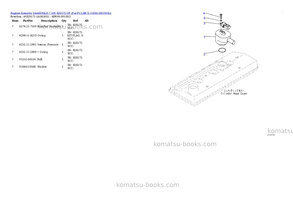 Komatsu SAA4D95LE-7 S/N 820572-UP (For PC138US-11E0) Parts catalog cover Page 2 Komatsu SAA4D95LE-7 S/N 820572-UP (For PC138US-11E0) Parts catalog cover Page 2