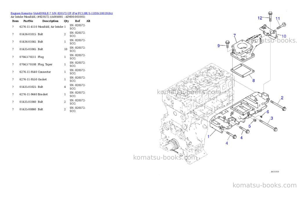 Komatsu SAA4D95LE-7 S/N 820572-UP (For PC138US-11E0) Parts catalog cover Page 3 Komatsu SAA4D95LE-7 S/N 820572-UP (For PC138US-11E0) Parts catalog cover Page 3
