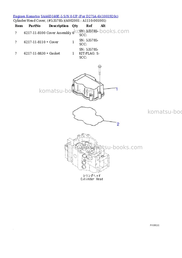 Komatsu SAA6D140E-5 S/N 0-UP (For D275A-6) Parts catalog cover Page 2 Komatsu SAA6D140E-5 S/N 0-UP (For D275A-6) Parts catalog cover Page 2