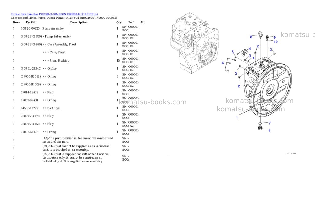 Komatsu PC210LC-10M0 S/N C00001-UP Parts catalog cover Page 6 Komatsu PC210LC-10M0 S/N C00001-UP Parts catalog cover Page 6