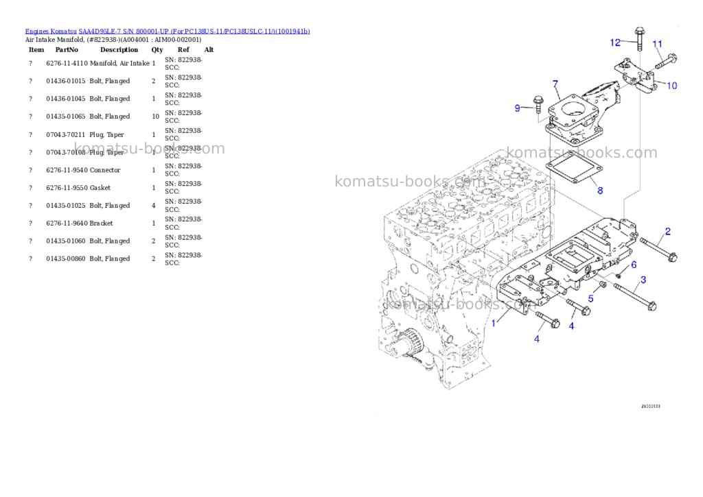 Komatsu SAA4D95LE-7 S/N 800001-UP (For PC138US-11/PC138USLC-11/) Parts catalog cover Page 3