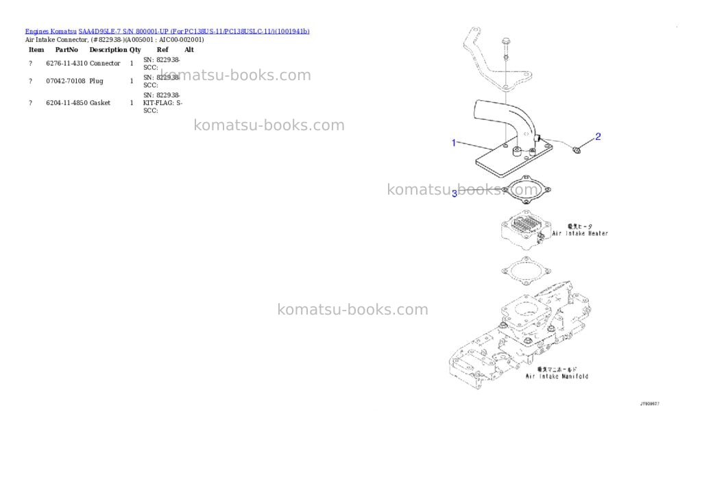 Komatsu SAA4D95LE-7 S/N 800001-UP (For PC138US-11/PC138USLC-11/) Parts catalog cover Page 4